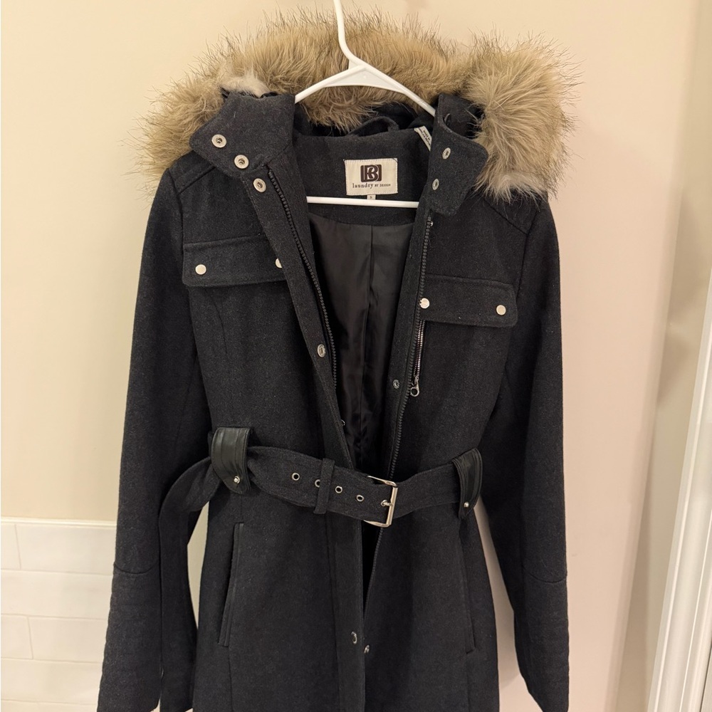 Laundry by Design Black Pea Coat with Faux Fur Hood